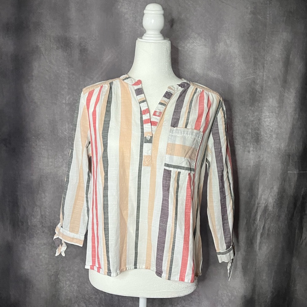 Andrew Marc New York Striped 1/4 Button Up Blouse Shirt Top - Size M